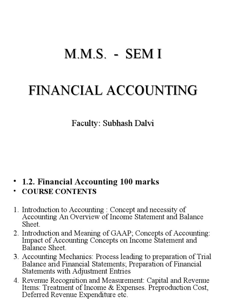 Financial Accounting Syllabus for MMS Sem I | PDF | Debits And Credits ...