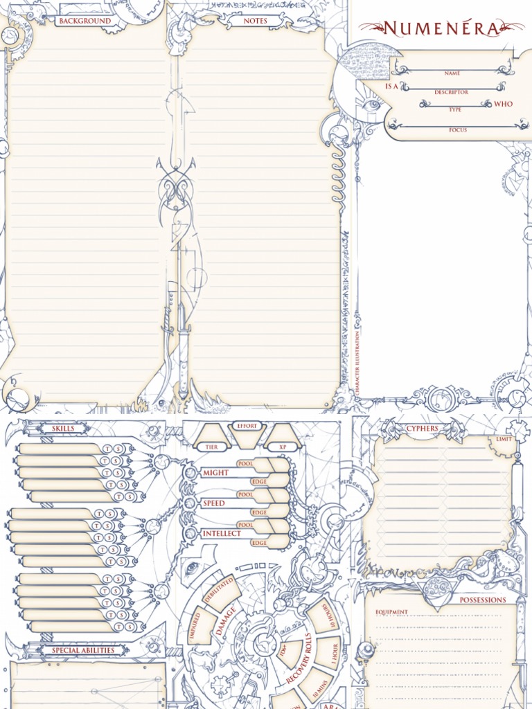 Numenera - Character Sheets (High Resolution) | PDF
