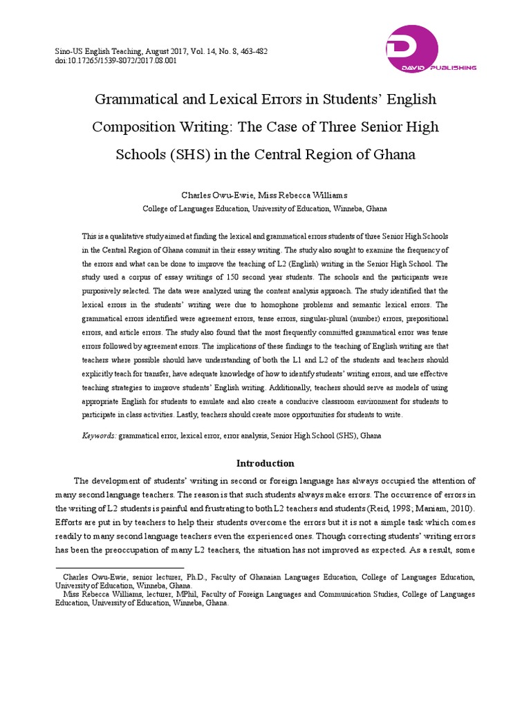 Grammatical Errors in SHS English Writing | PDF | Second Language ...
