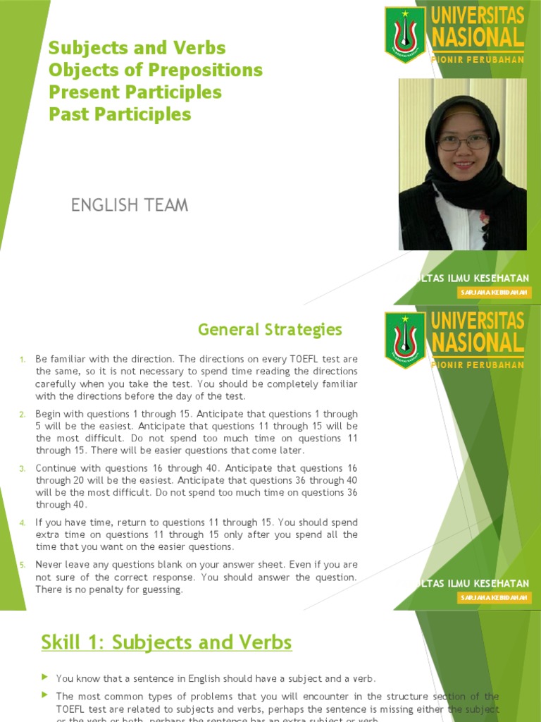 TOEFL Grammar Skills Guide | PDF | Verb | Subject (Grammar)