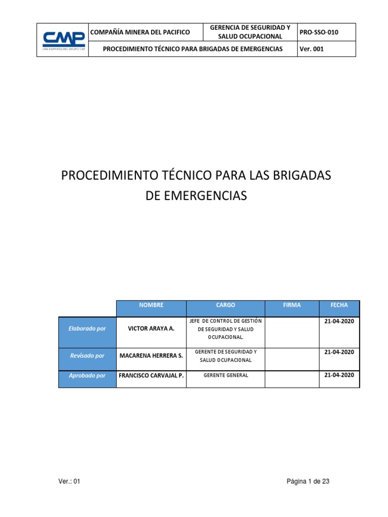 Procedimiento para Brigadas de Emergencias | PDF | Seguridad y salud ...