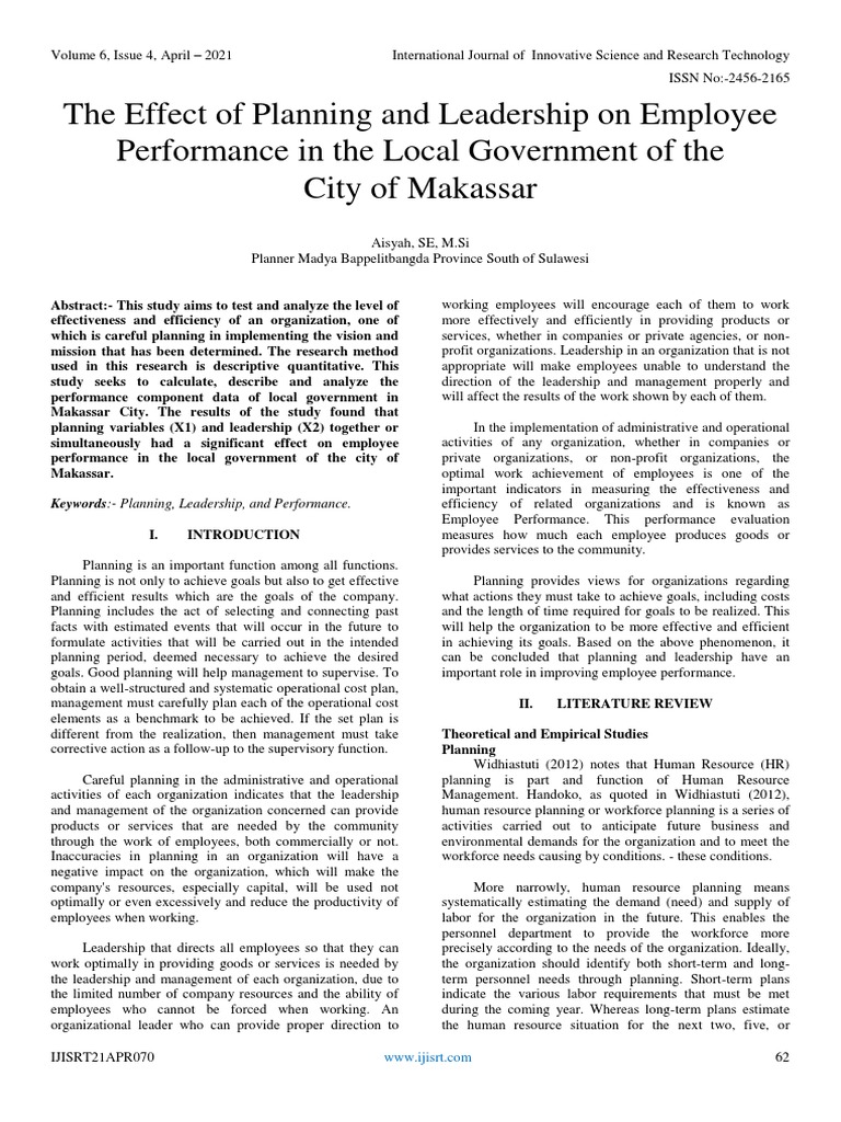 Planning and Leadership Impact on Performance | PDF | Human Resource ...