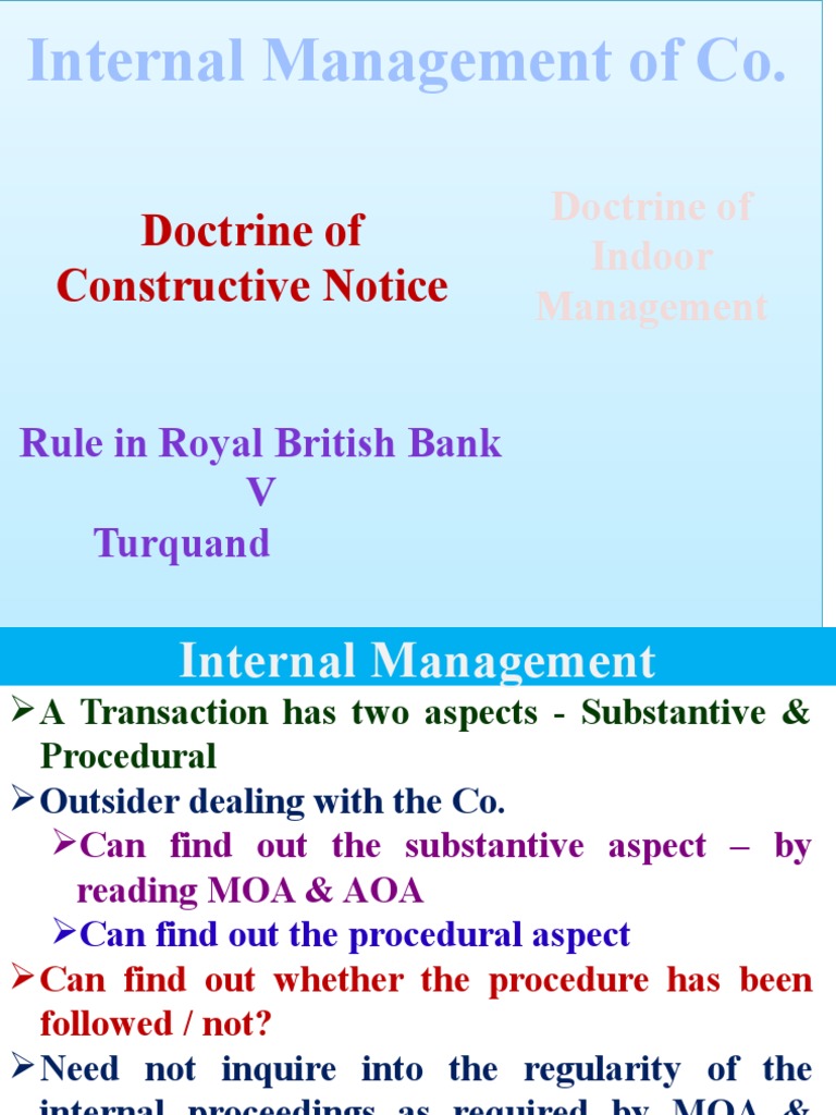 Constructive Notice vs. Indoor Management | PDF | Banks | Loans