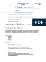 Education & Promotion of Health (outline) Public Health Class