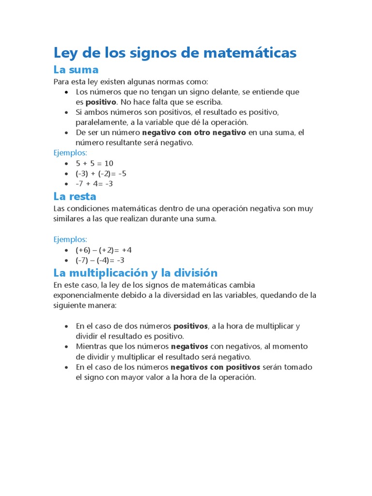 Ley de Los Signos de Matemáticas | PDF | Función (Matemáticas) | Números