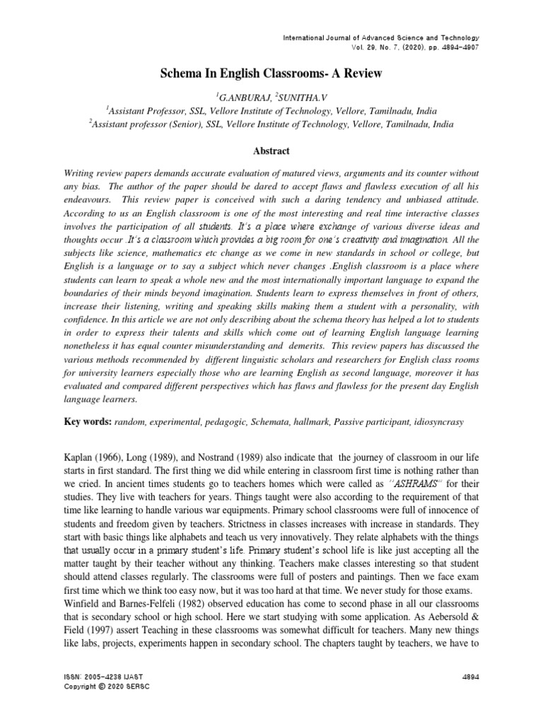 Schema in English Classrooms-A Review | PDF | English As A Second Or ...