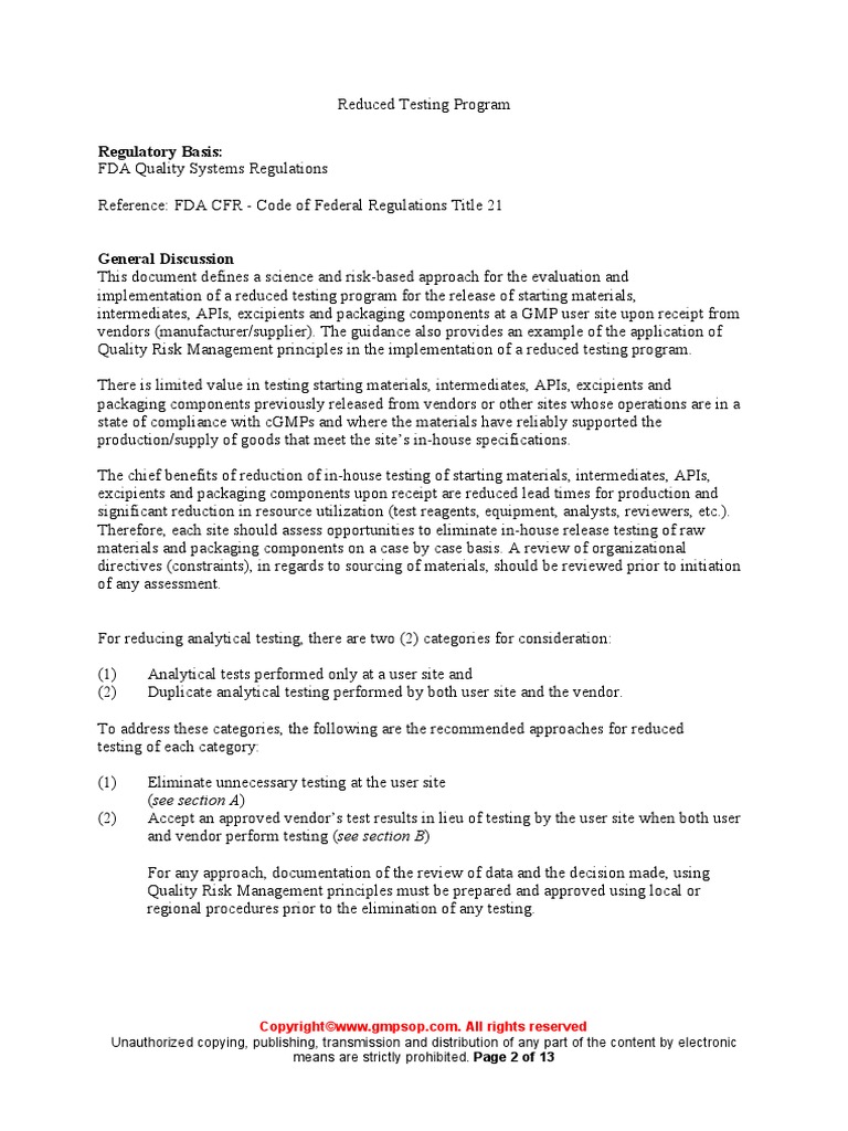 QMS MANUAL 042 Reduced Testing Program Sample - 2 | PDF | Specification ...