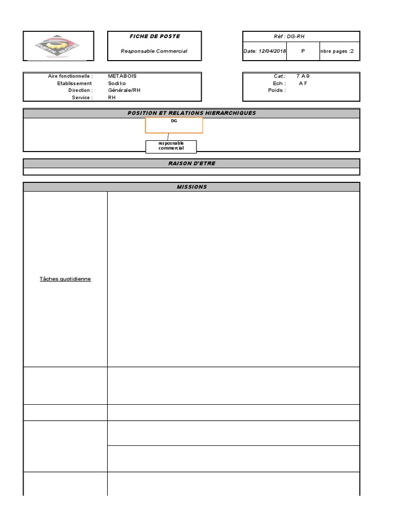 Fiche de Poste : Responsable Commercial | PDF | Intérim (travail ...