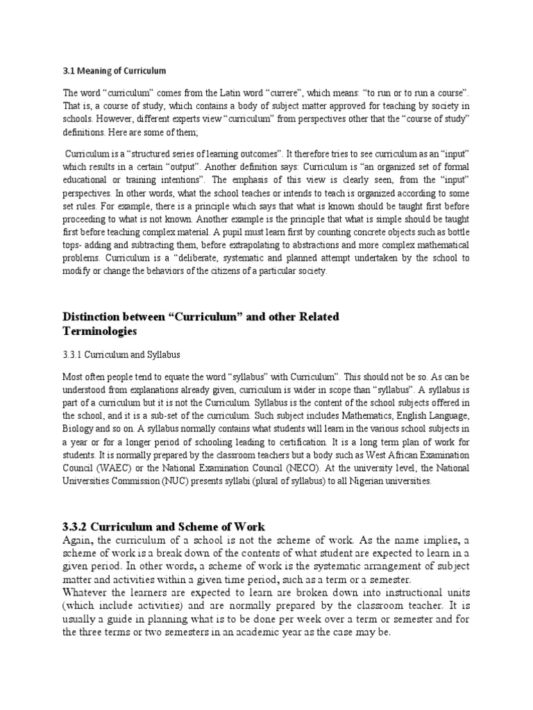 Distinction Between "Curriculum" and Other Related Terminologies PDF
