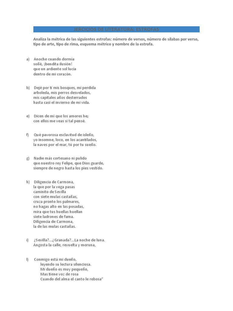 Análisis de Estrofas y Métrica Literaria | PDF | Poesía