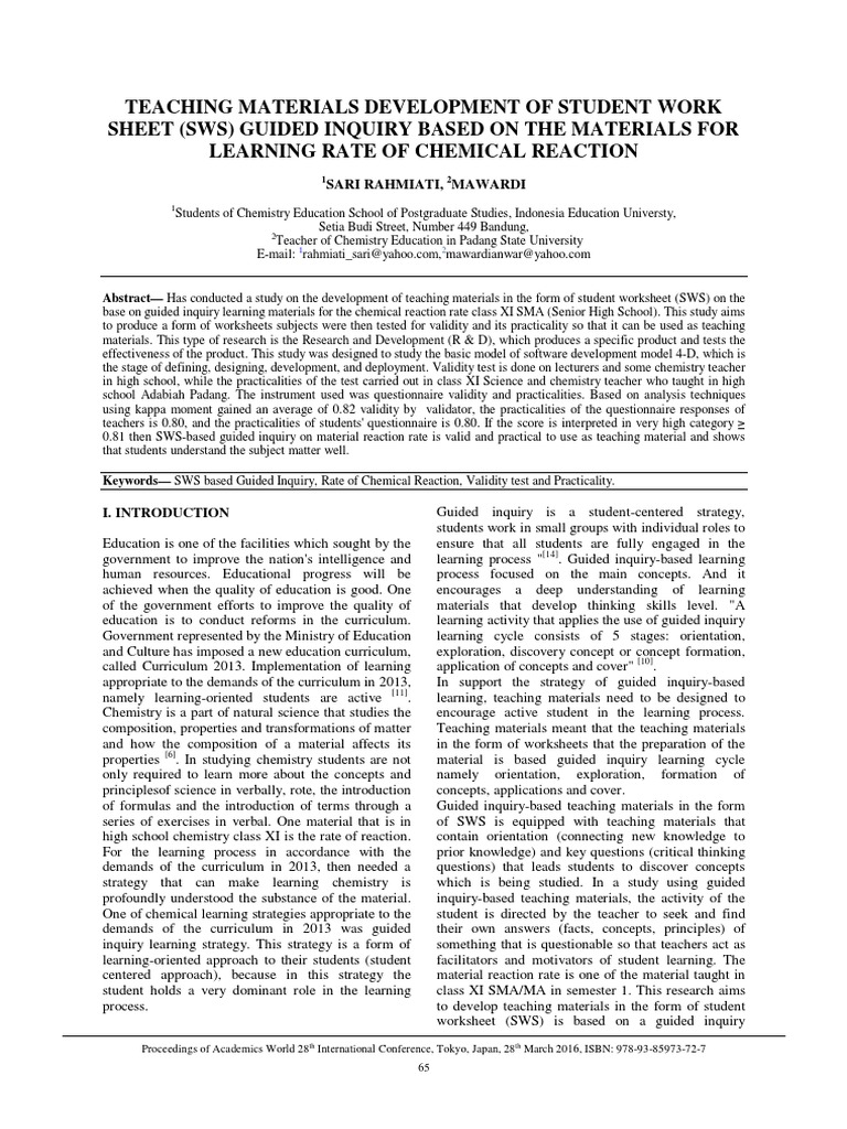 Teaching Materials Development of Student Work Sheet (SWS) Guided