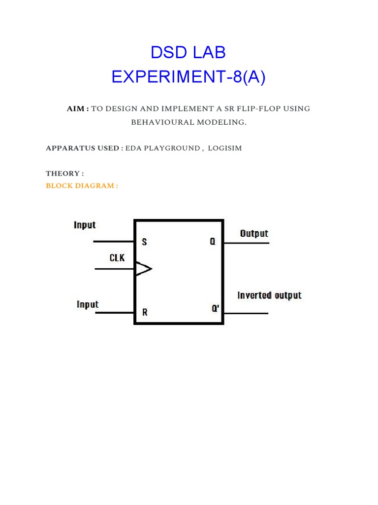 DSD Lab Experiment-8 (A) : To Design and Implement A SR Flip-Flop Using ...