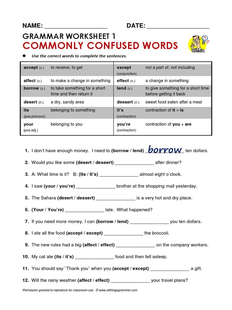 Commonly Confused Words - Worksheet 20  PDF  Morphology Within Commonly Confused Words Worksheet
