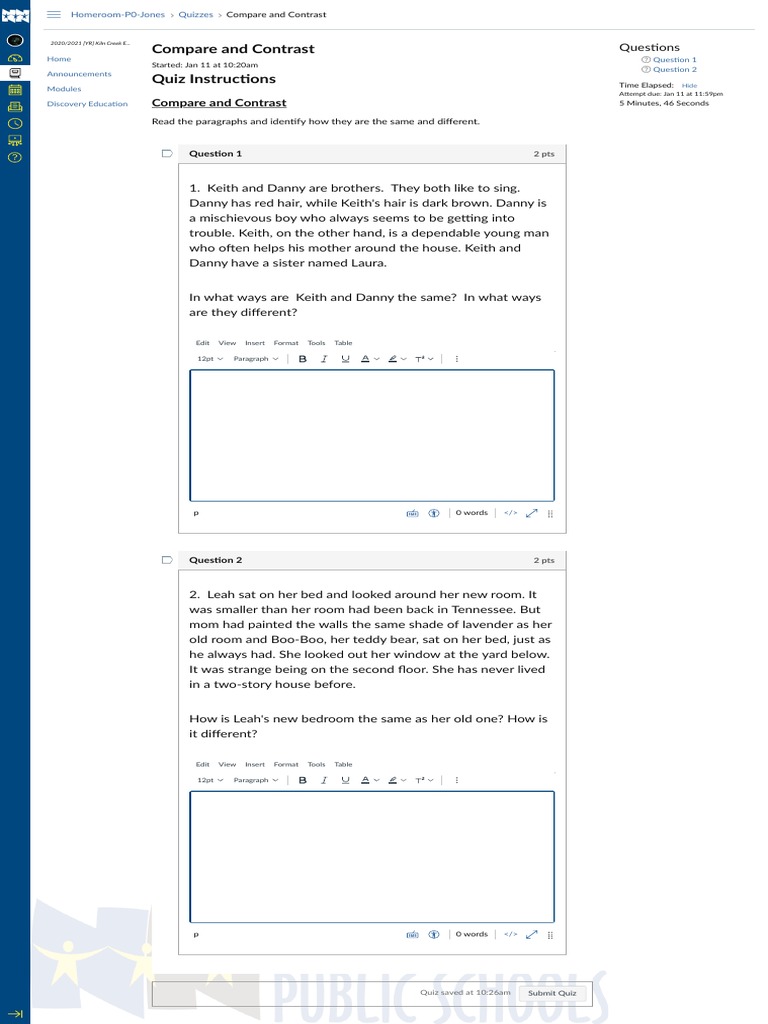 Compare and Contrast Quiz Instructions | PDF | Leisure