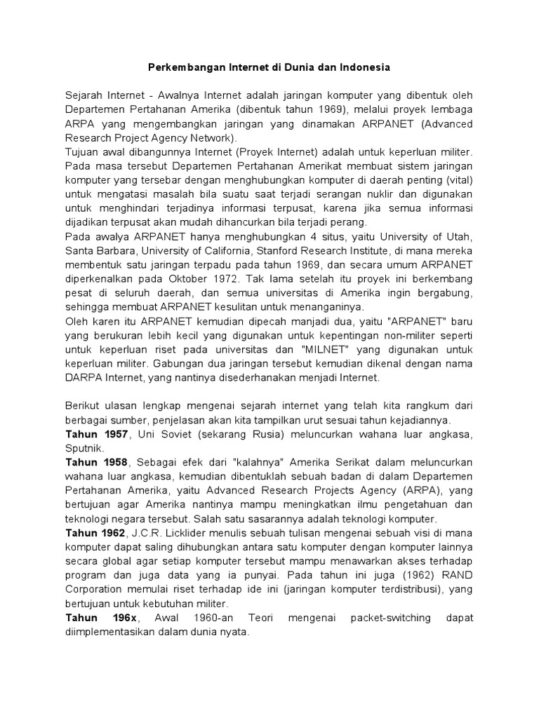 Sejarah Awal Internet dan ARPANET | PDF