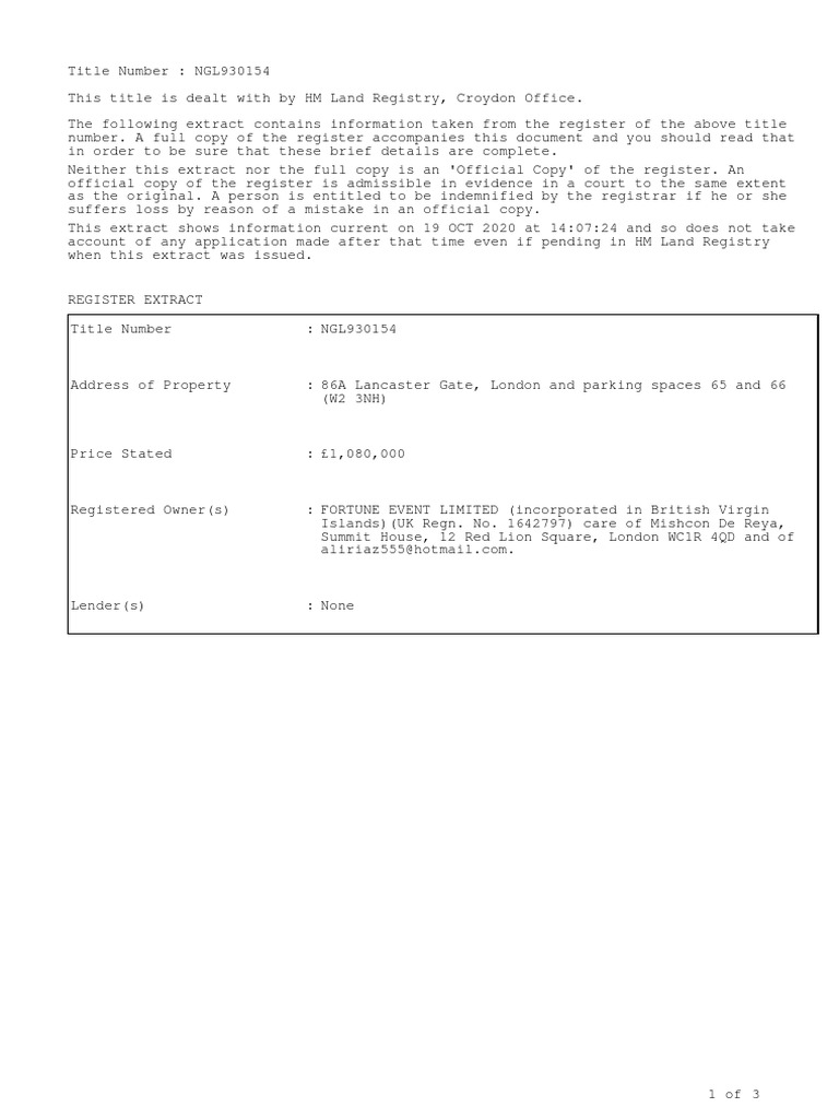 86a Lancaster Gate RegisterNGL930154 PDF Lease Common Law