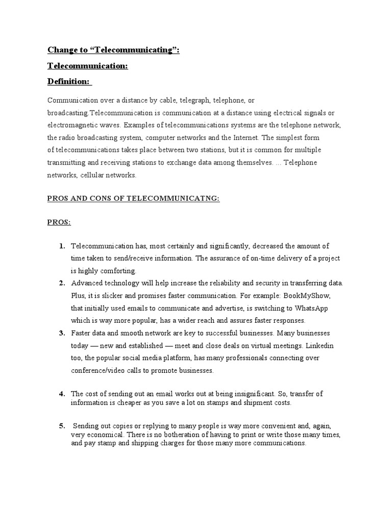 Pros and Cons of Telecommuting | PDF | Telecommunication | Telephone