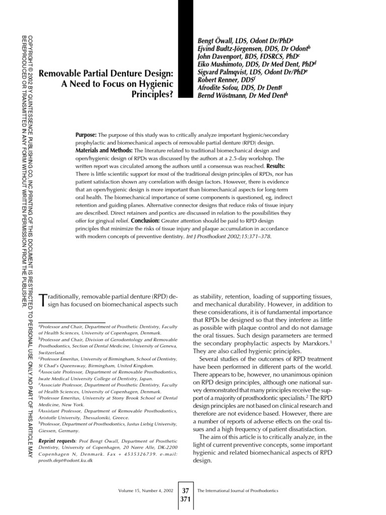 Removable Partial Denture Design A Need To Focus On Hygienic Principles