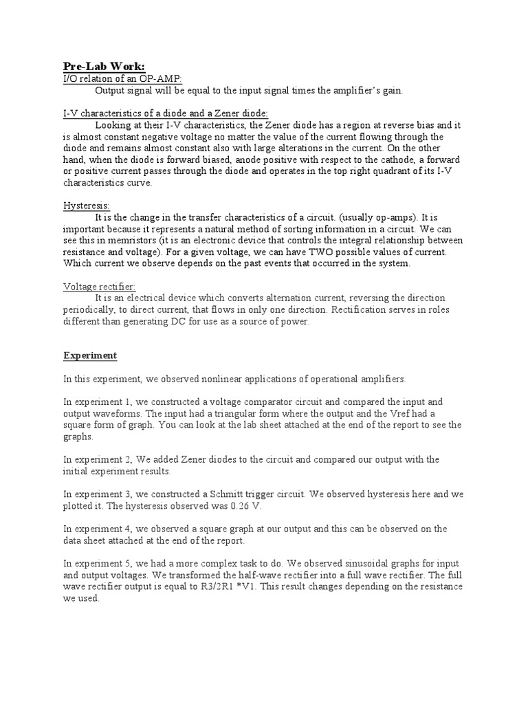 Pre-Lab Work:: Experiment | PDF