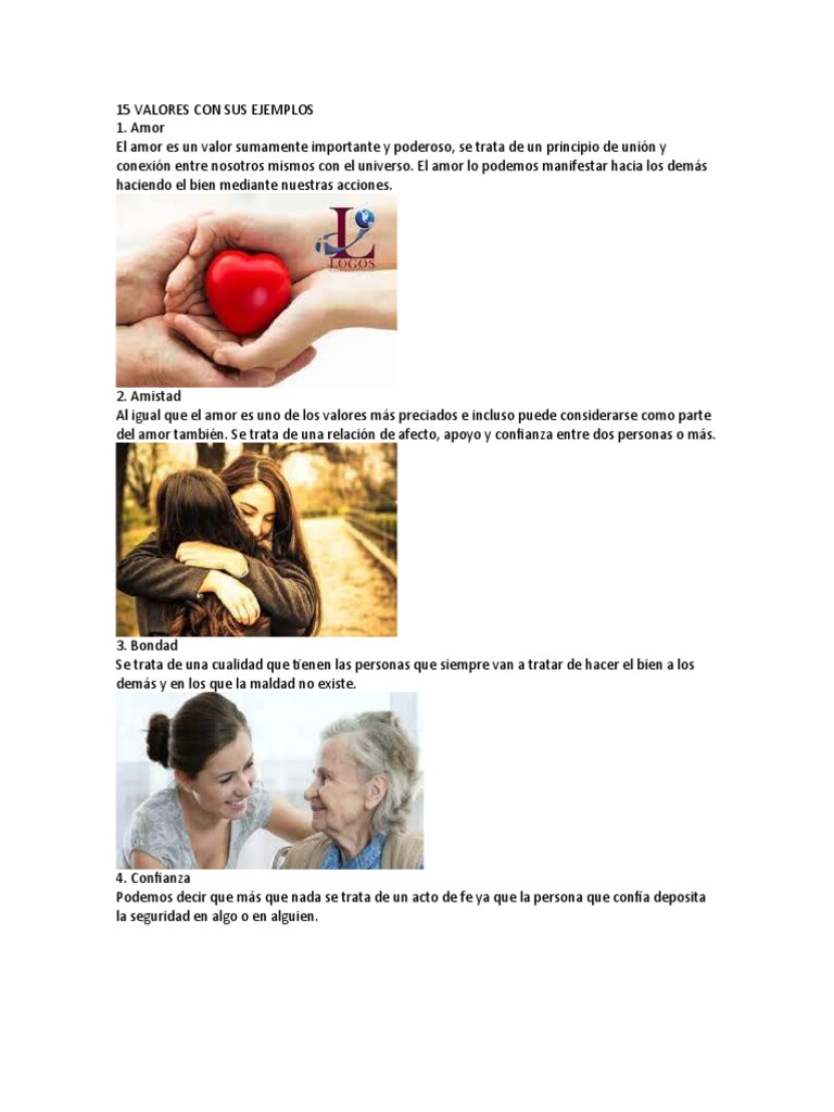 15 Valores Con Sus Ejemplos | PDF | Amor | La naturaleza humana, image size:768x1024