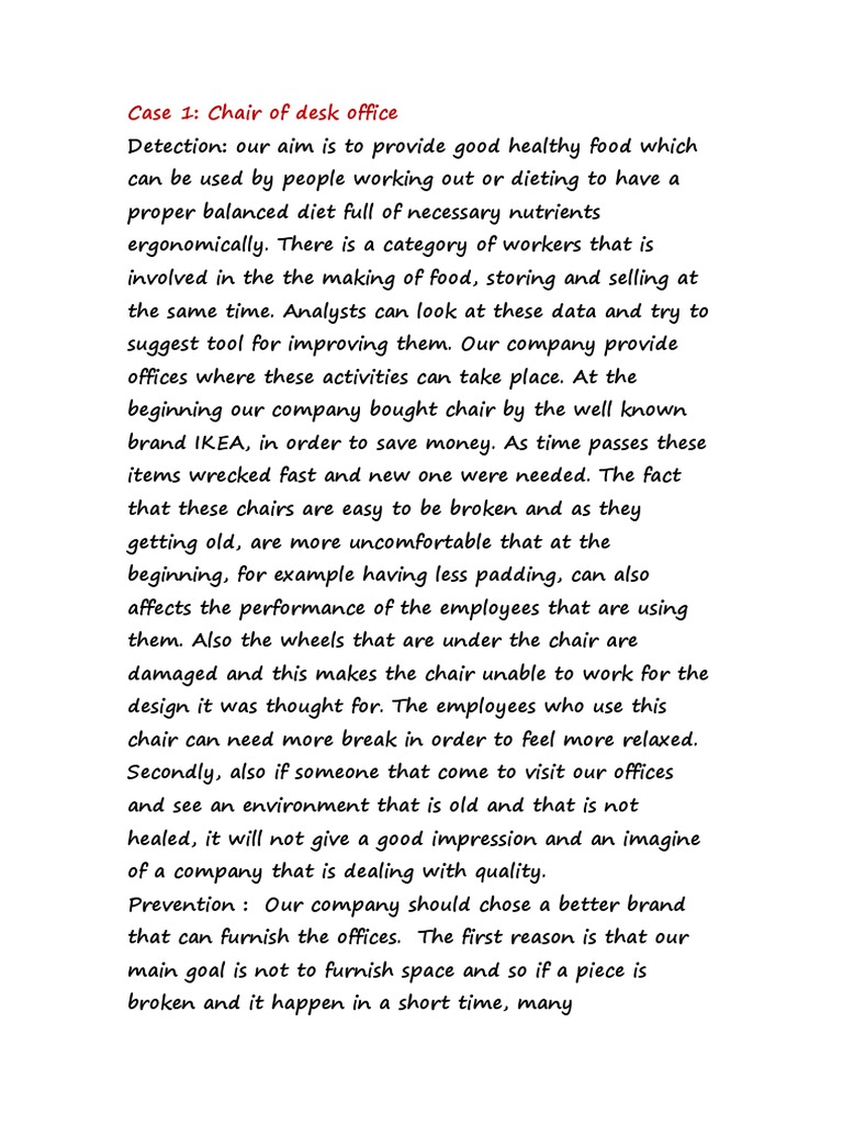 Case 1 Chair of Desk Office PDF Tariff Employment