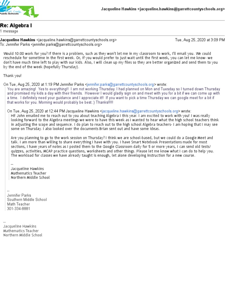 Algebra I Teaching Collaboration Email | PDF | Science | Teaching ...