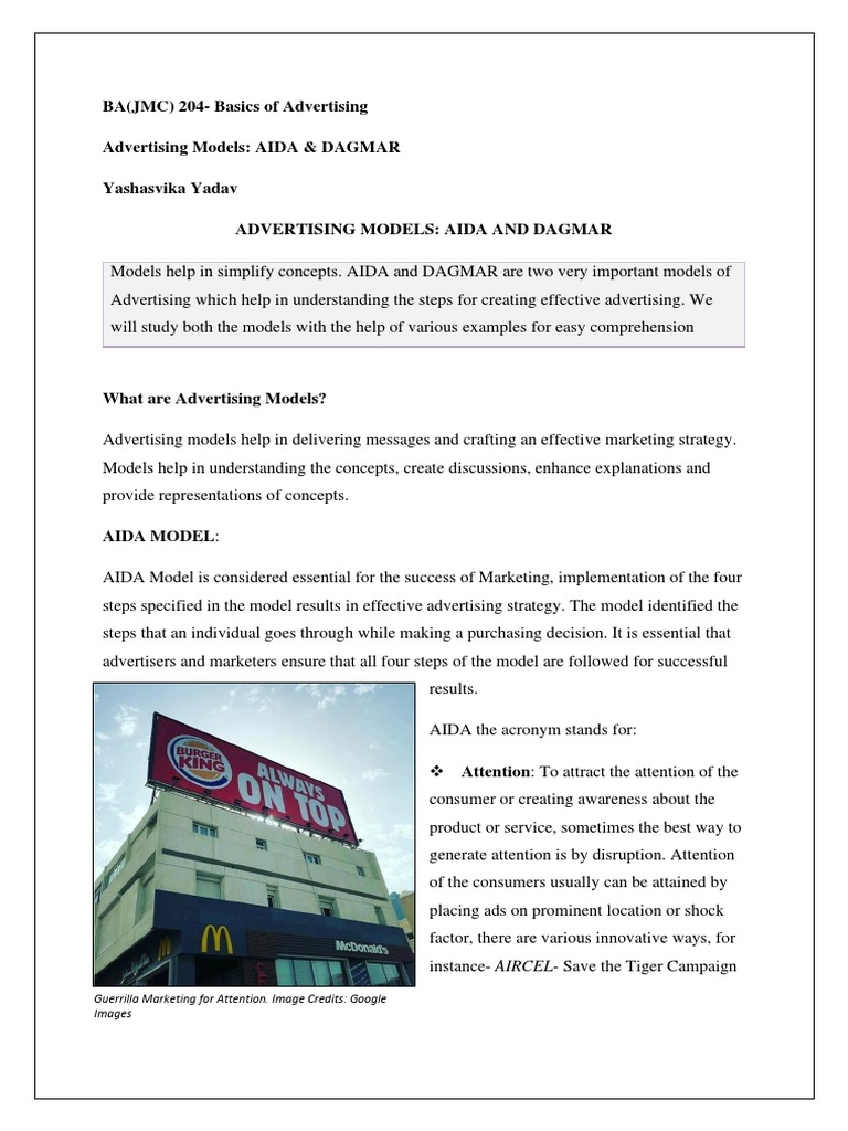 AIDA & DAGMAR: Key Advertising Models | PDF | Advertising | Target Audience