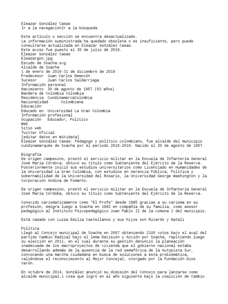 Eleazar González Casas PDF Colombia Alcalde