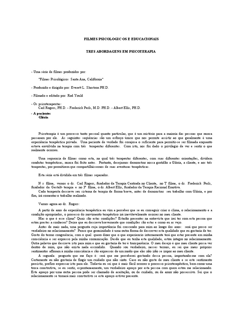 Entrevista de Gloria A Carl Rogers PDF Psicoterapia Sentimento