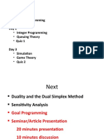 Introduction - Linear Programming - Integer Programming - Queuing Theory - Quiz 1 - Simulation - Game Theory - Quiz 2