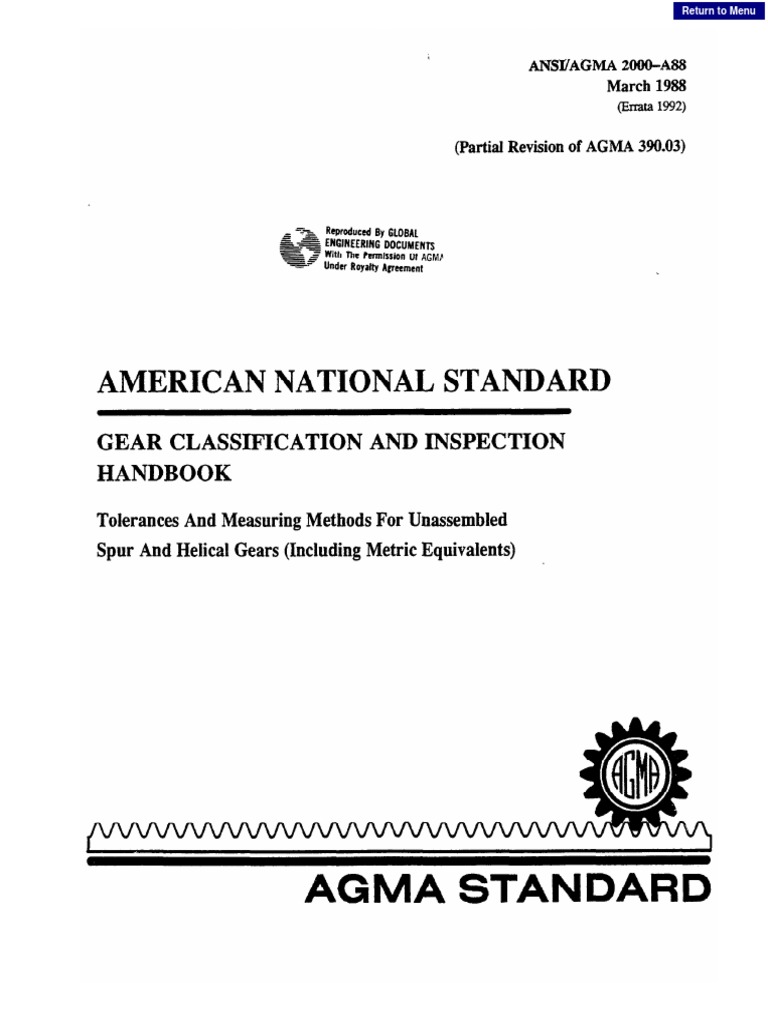 Ansi Agma 2000 A88 PDF Gear Mechanical Engineering