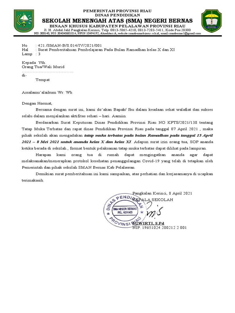 Surat Pemberitahuan Tatap Muka Rev Pdf