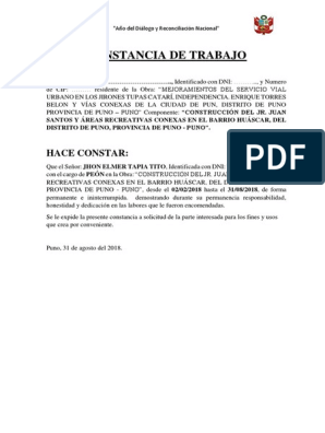 Modelo CONSTANCIA DE TRABAJO | PDF