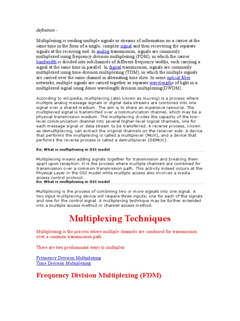 Multiplexing Techniques: Frequency Division Multiplexing (FDM) | PDF ...