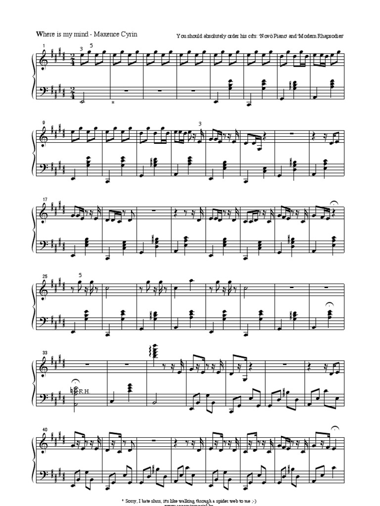 Where is my mind maxence cyrin piano sheet music
