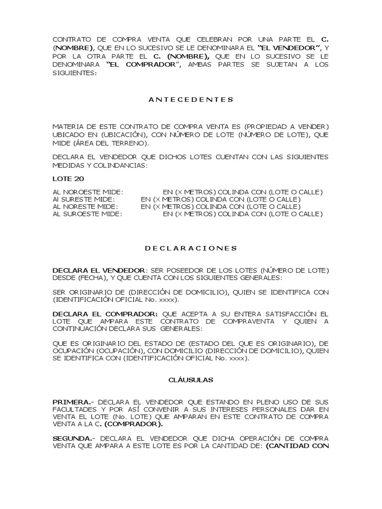 EJEMPLO DE CONTRATO DE COMPRAVENTA DE LOTE