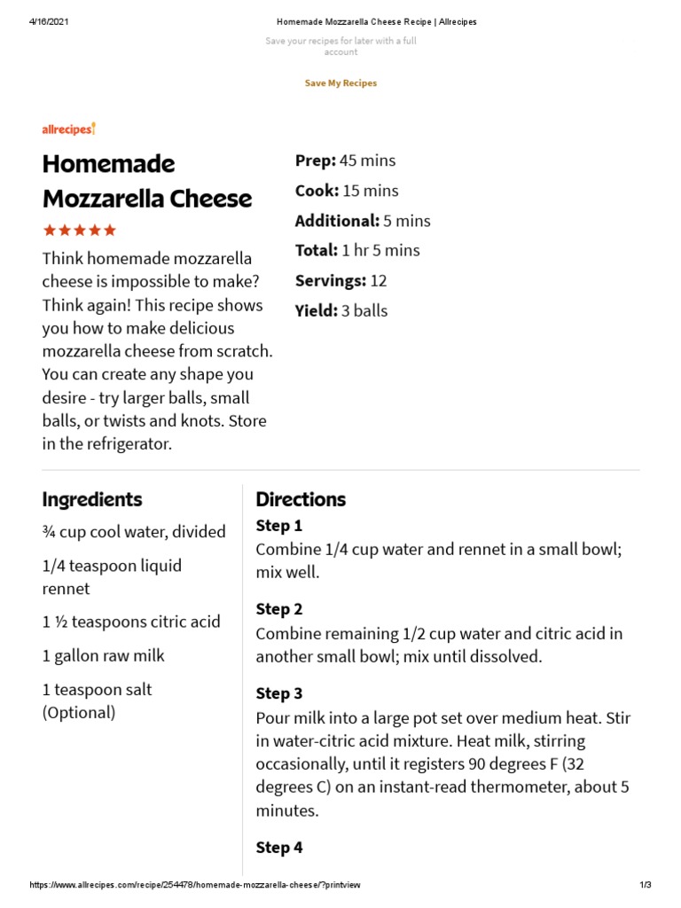Homemade Mozzarella Cheese Recipe Allrecipes PDF Mozzarella Cheese