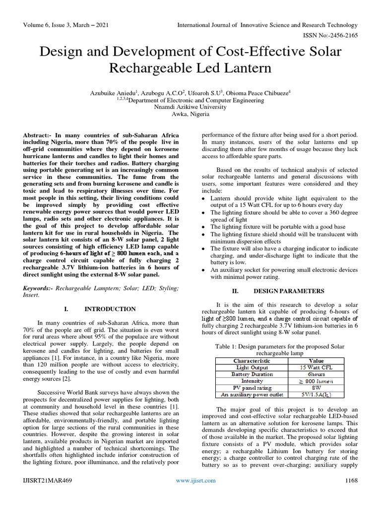 Cost-Effective Solar LED Lantern Design | PDF | Rechargeable Battery ...