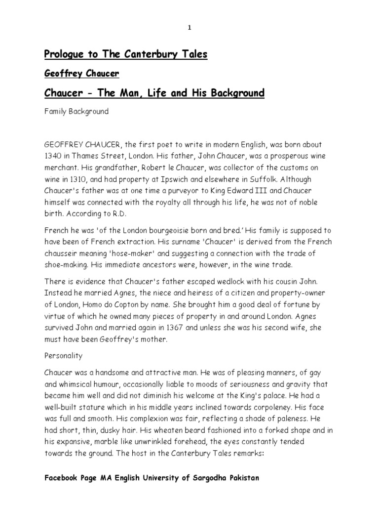 Prologue To The Canterbury Tales | PDF | Geoffrey Chaucer | The ...