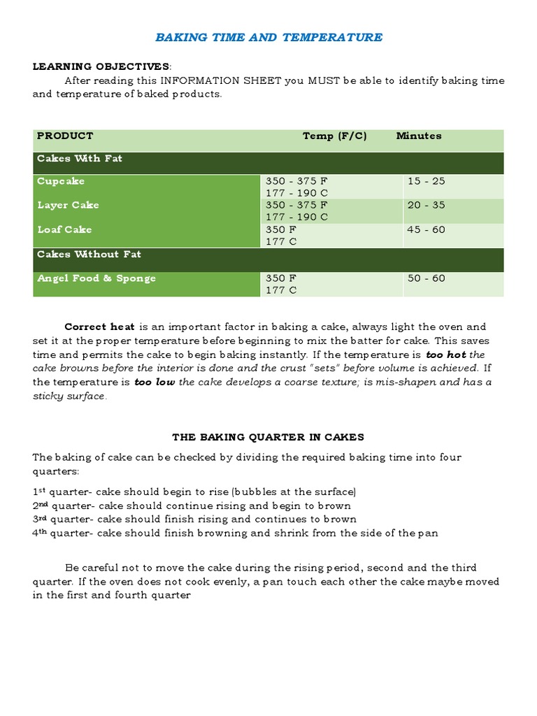 Baking Time and Temperature Guide | PDF