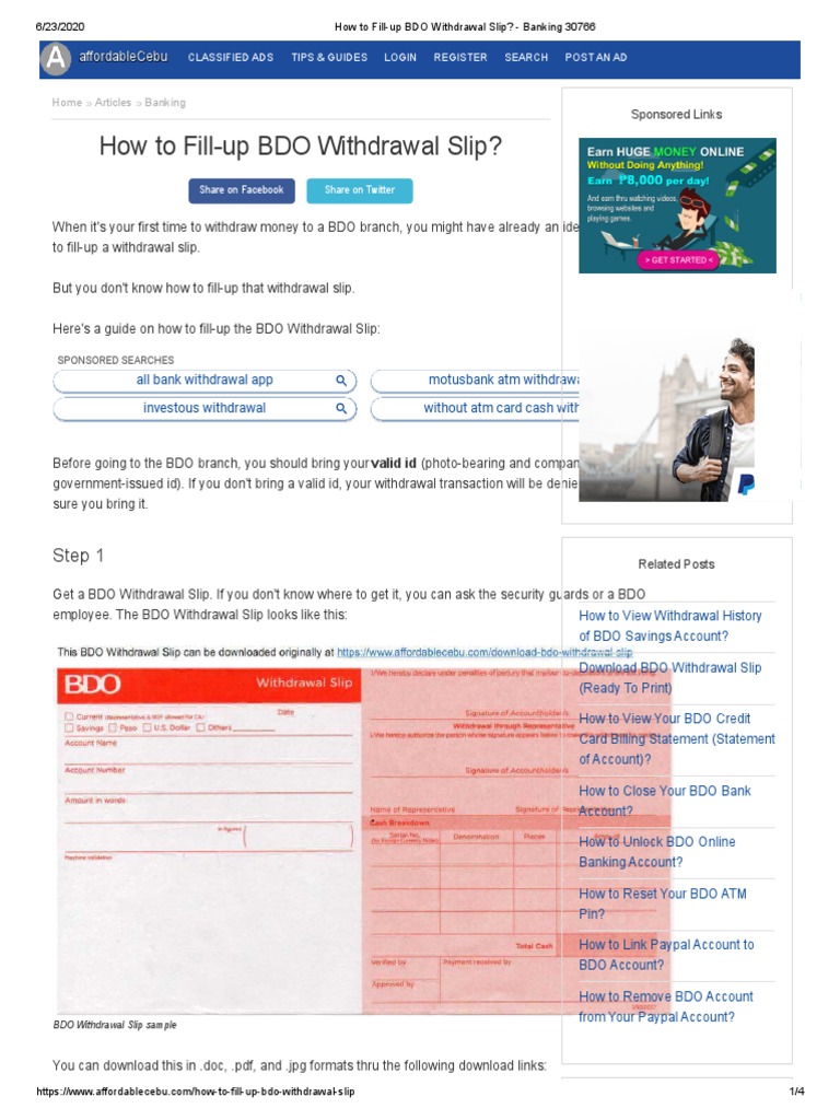 How To Fill-Up BDO Withdrawal Slip - Banking 5  PDF