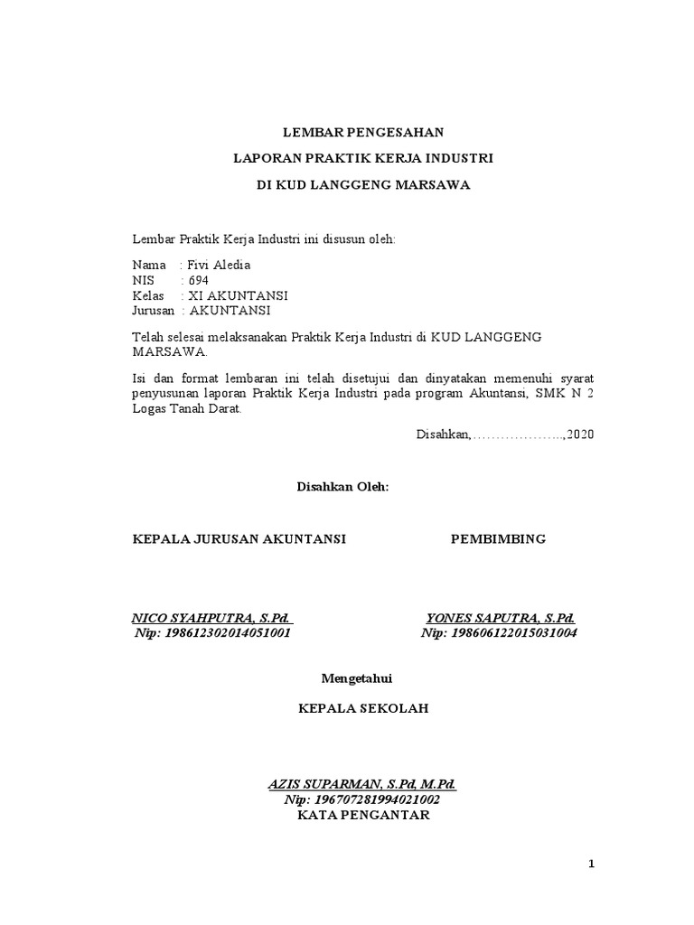 Laporan Prakerin di KUD Langgeng Marsawa | PDF | Karier & Perkembangan ...