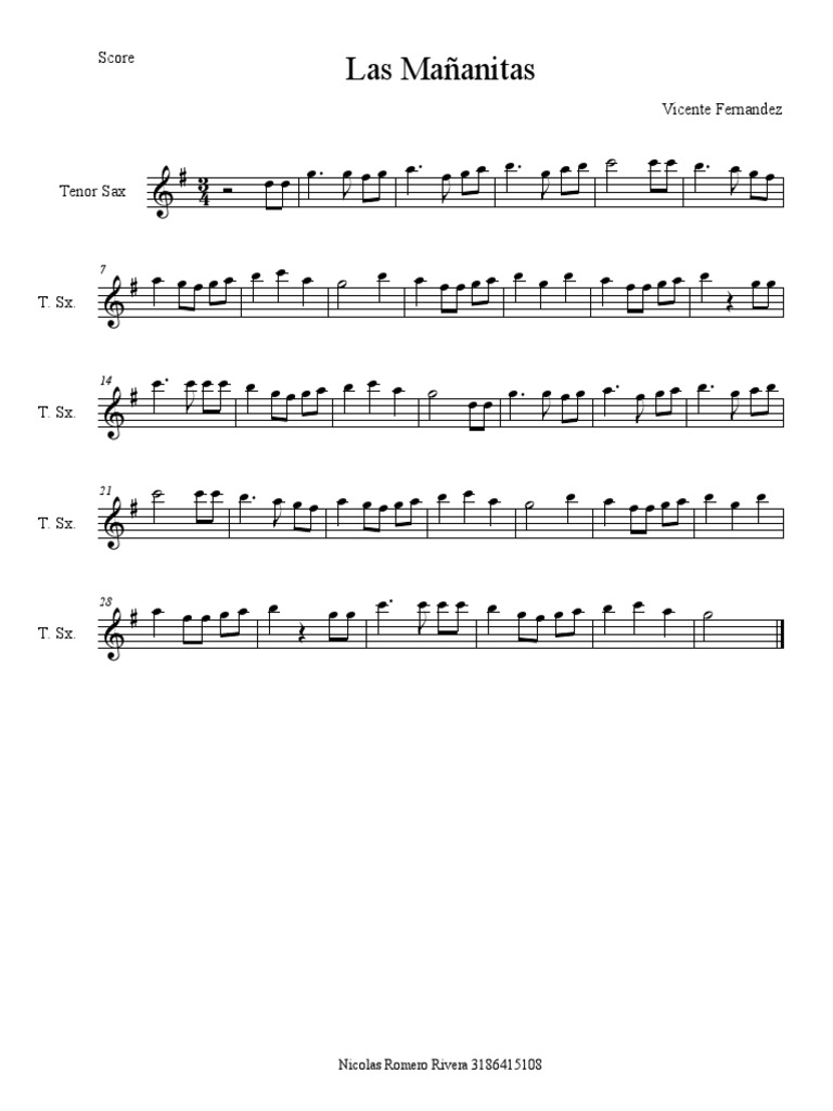 Las Mañanitas Sax Tenor PDF