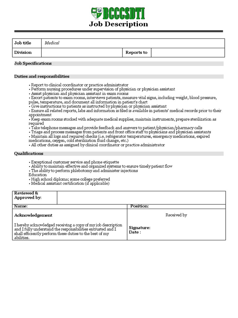 Job Description: Medical | PDF