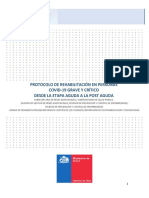 Protocolo de Rehabilitación en Personas COVID 19 Grave y Crítico. Desde La Etapa Aguda A La Post Aguda.