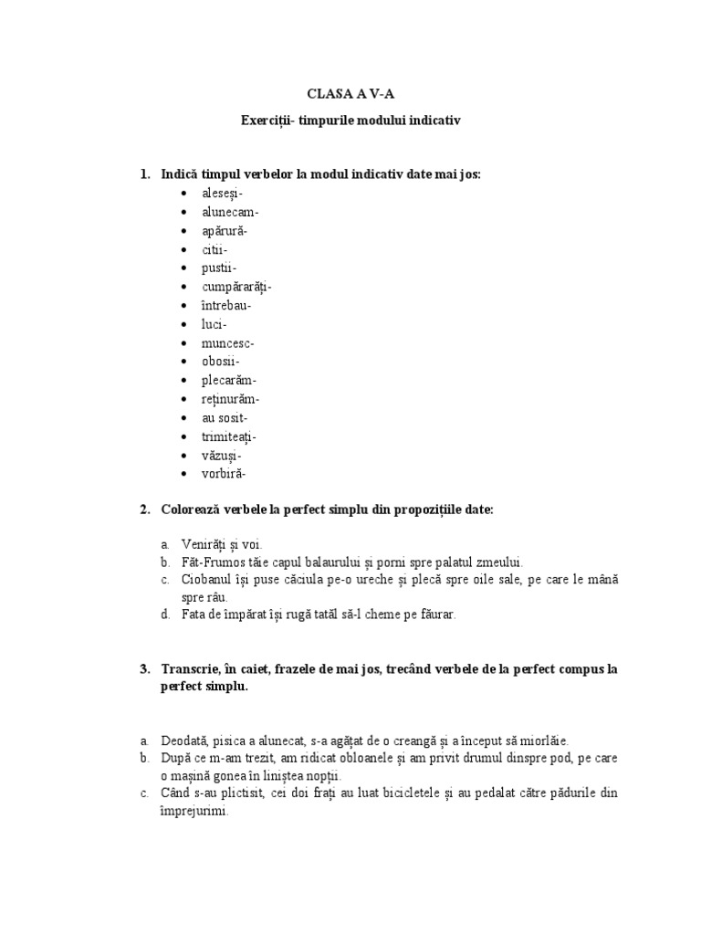Exercitii Timpuri Indicativ | PDF