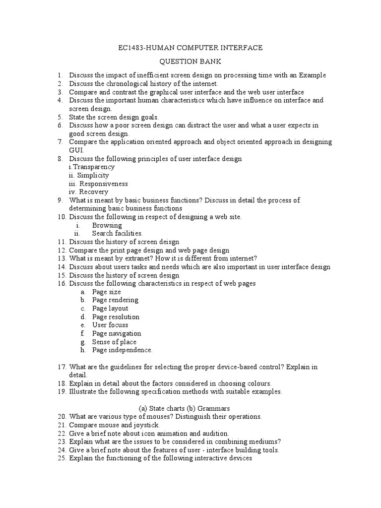 Question Bank PDF Graphical User Interfaces Design