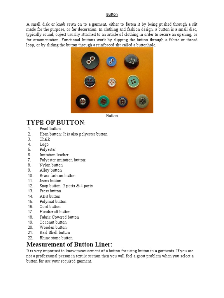 Type of Button | PDF | Textiles | Softlines (Retail)
