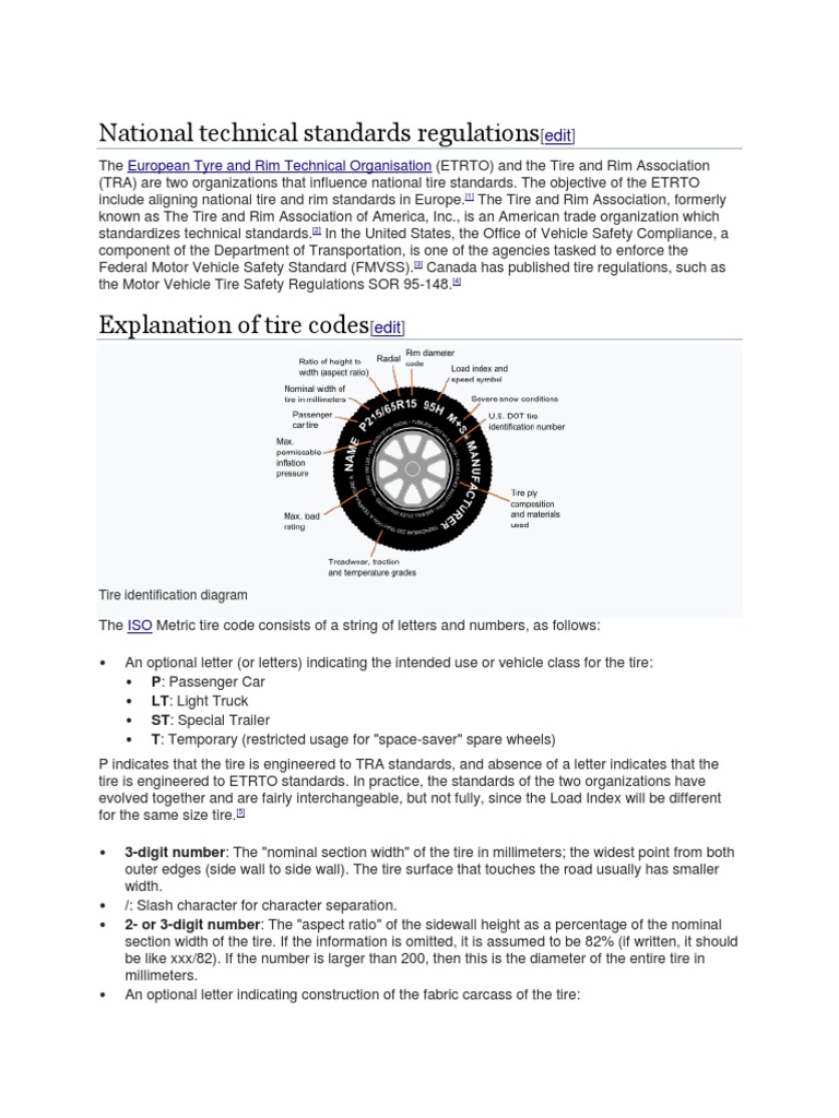 Standards and Identification of Tires An Overview of Tire Codes, Load