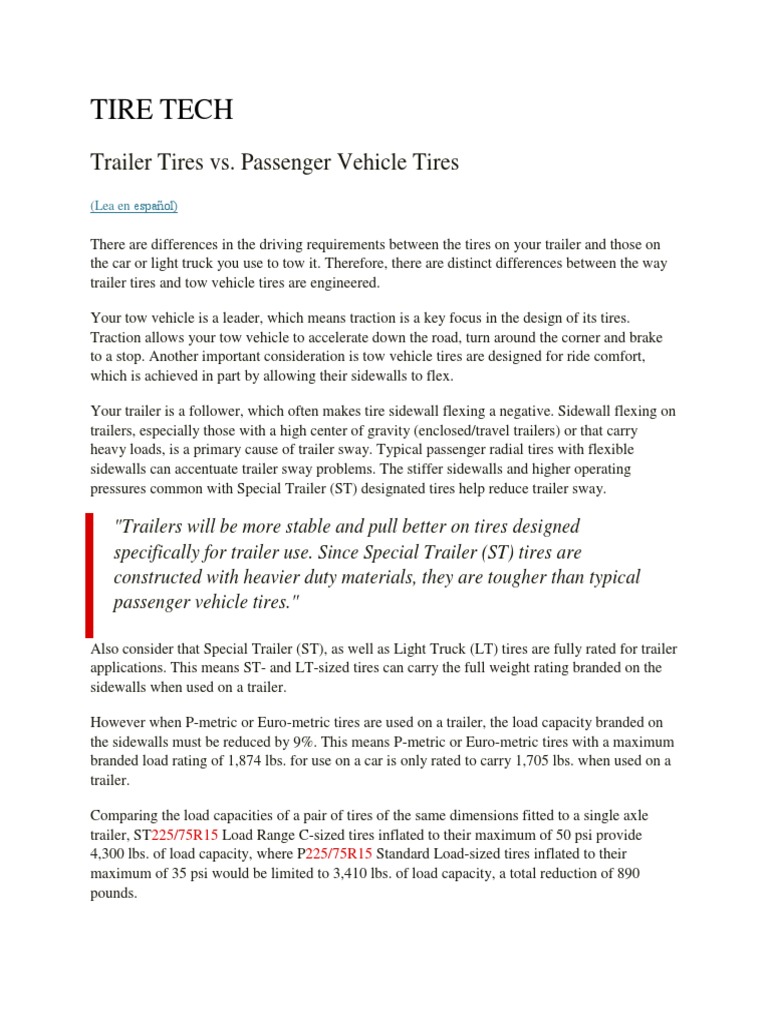 05 Trailer Tires VS. Passenger PDF Tire Trailer (Vehicle)